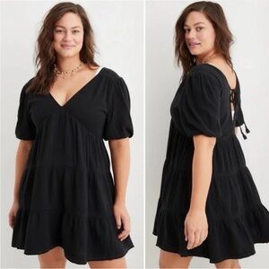 Aerie Black Puff Sleeve Mini Dress